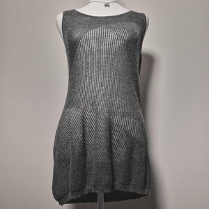 Eileen Fisher Gray Merino Wool Metallic Abstract Texture Knit Racerback Tank Top